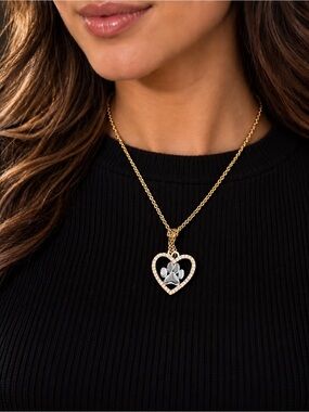 Silver Heart Necklace with Silver Paw Charm and Crystals